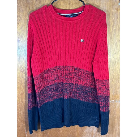 Tommy Hilfiger‎ Men's Ombre Crewneck Cable Sweater Red XL - Picture 1 of 8